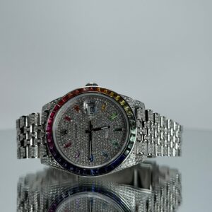 Rolex Datejust 41 Ref. 126300 – Iced Out Rainbow Lünette von vorne