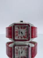 Cartier Santos 100XL iced Out mit rotem Lederarmband