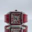 Cartier Santos 100XL iced Out mit rotem Lederarmband