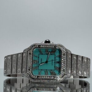 Cartier Santos iced Out mit Tiffany Zifferblatt