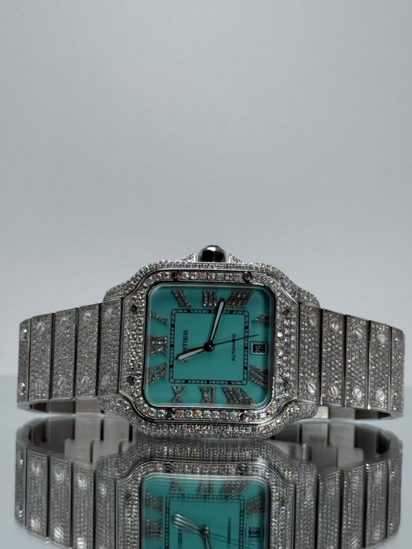 Cartier Santos iced Out mit Tiffany Zifferblatt