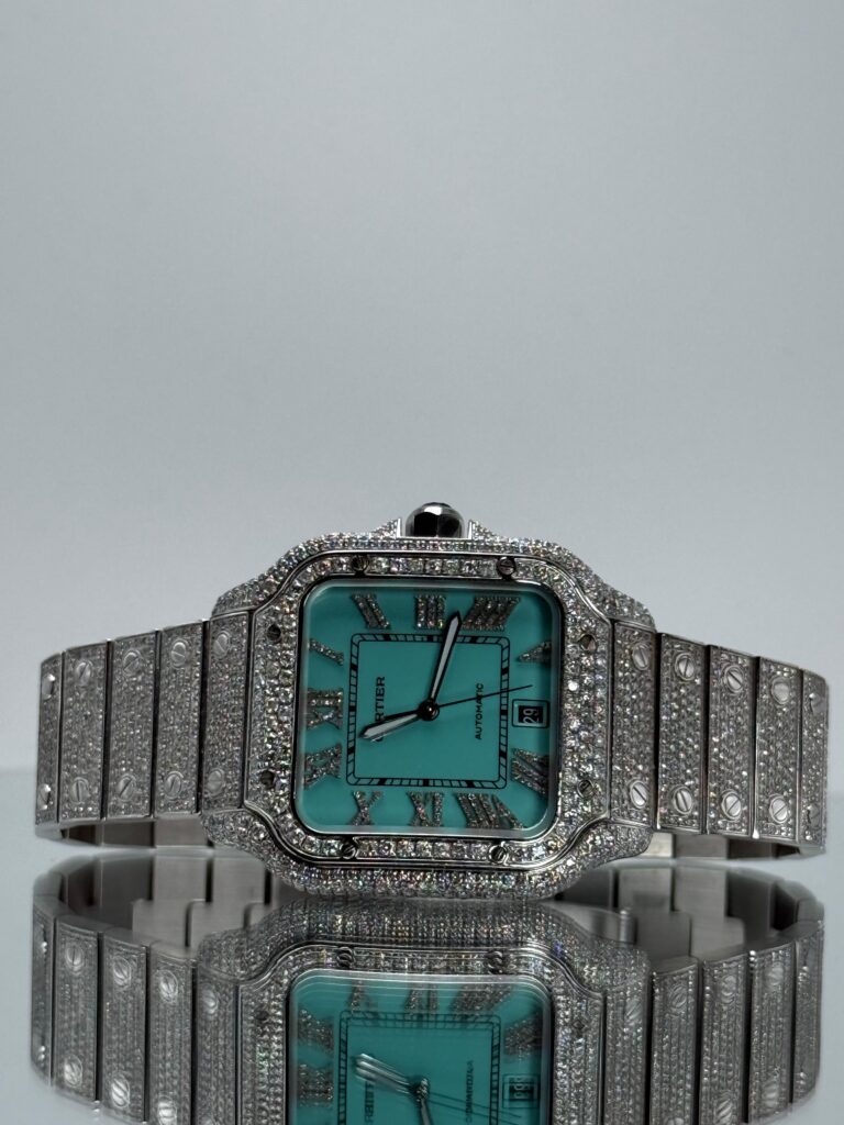 Cartier Santos iced Out mit Tiffany Zifferblatt