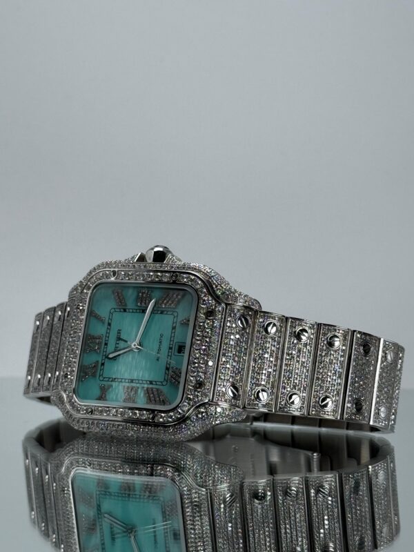Cartier Santos iced Out mit Tiffany Zifferblatt von Links