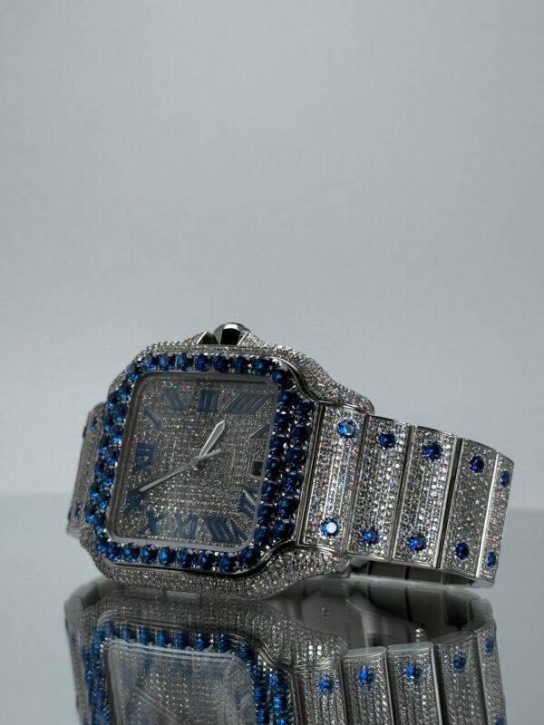 Cartier Santos iced Out mit blauen Saphiren Armband Links