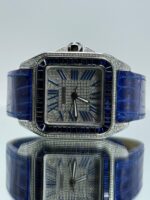 Cartier Santos 100XL iced Out mit blauem Lederarmband
