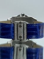 Schliesse von Cartier Santos 100XL iced Out mit blauem Lederarmband