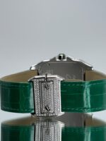 Schliesse von Cartier Santos 100XL iced Out mit grünem Lederarmband