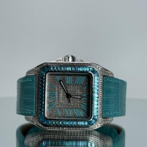 Cartier Santos 100XL iced Out mit Türkisem Lederarmband