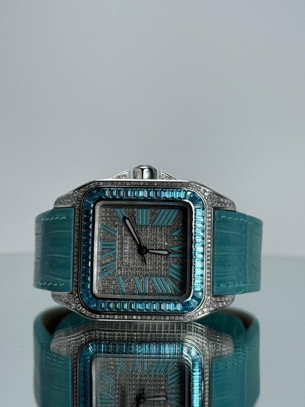 Cartier Santos 100XL iced Out mit Türkisem Lederarmband