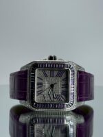 Cartier Santos 100XL iced Out mit violettem Lederarmband
