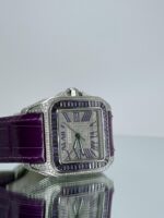 Armband von Cartier Santos 100XL iced Out mit violettem Lederarmband