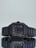 Black Cartier Santos iced Out mit violetten Lab Saphiren