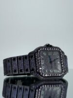 Armband von Black Cartier Santos iced Out mit violetten Lab Saphiren