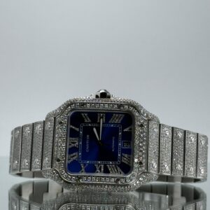 Cartier Santos iced Out mit Deep Sea Blue Ziffernblatt