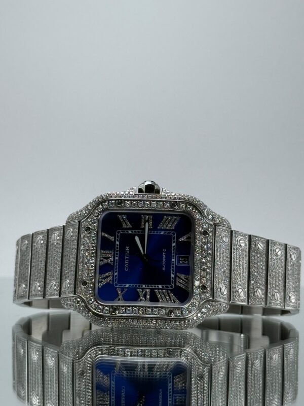 Cartier Santos iced Out mit Deep Sea Blue Ziffernblatt
