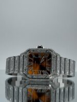 Cartier Santos iced Out mit orangenem Zifferblatt
