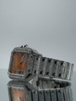 Armband von Cartier Santos iced Out mit orangenem Zifferblatt