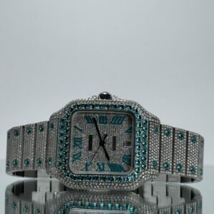 Cartier Santos iced Out mit Tiffiny Steinen besetzter Kranz