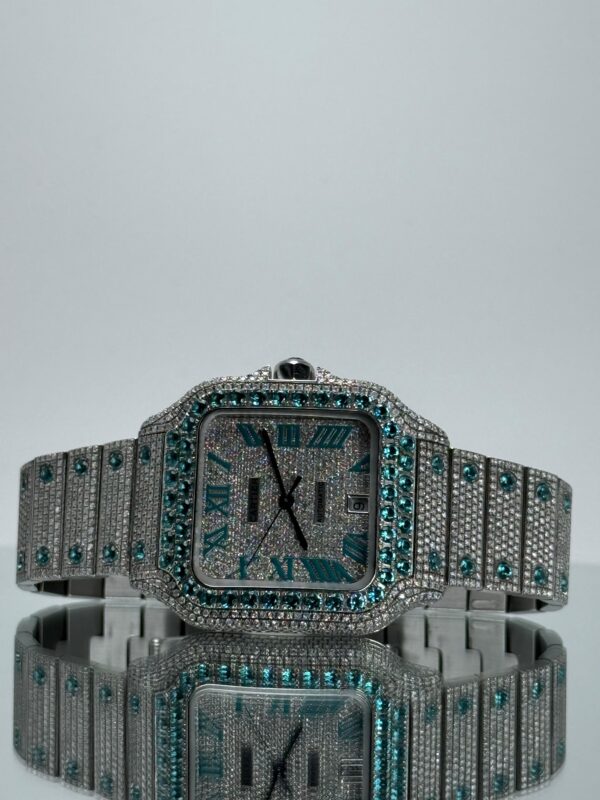 Cartier Santos iced Out mit Tiffiny Steinen besetzter Kranz
